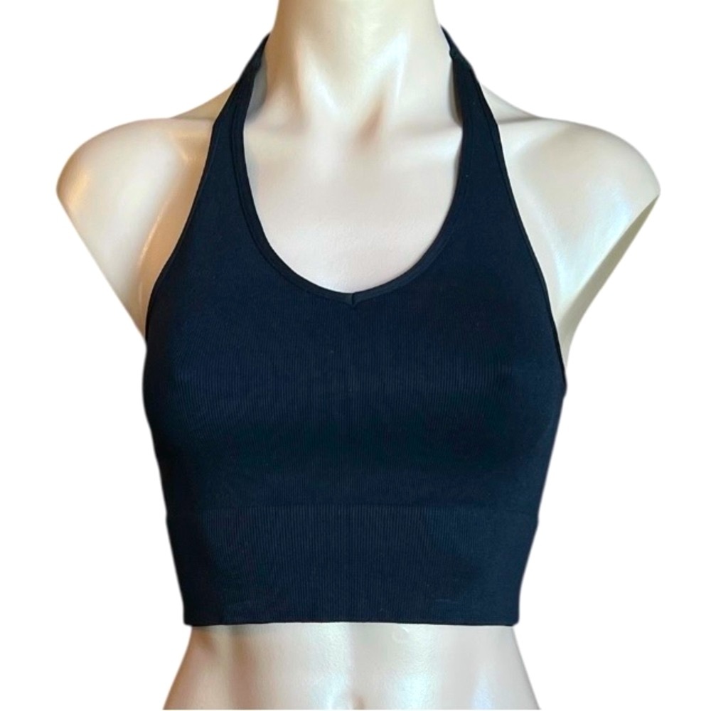 FP Movement Free People Black Halter Crop Top M/L NWOT